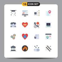 Group of 16 Modern Flat Colors Set for real estate building secure server pin map Editable Pack of Creative Vector Design Elements