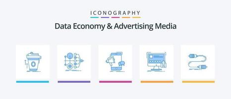 Data Economy And Advertising Media Blue 5 Icon Pack Including lock. protect. transfer. promotion. mobile. Creative Icons Design vector