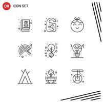 Group of 9 Outlines Signs and Symbols for light bulb door tag user airdrop Editable Vector Design Elements