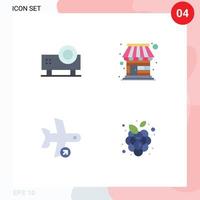 User Interface Pack of 4 Basic Flat Icons of multimedia flight slide projector shop plane Editable Vector Design Elements