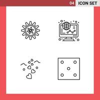 Group of 4 Modern Filledline Flat Colors Set for experiment hearts lab graph loving Editable Vector Design Elements