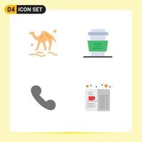 Group of 4 Flat Icons Signs and Symbols for camel drink desert cafe incoming Editable Vector Design Elements