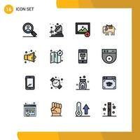 Modern Set of 16 Flat Color Filled Lines Pictograph of location speaker photo multimedia indian Editable Creative Vector Design Elements