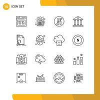 Pack of 16 creative Outlines of finance and business columns revenue banking spoon Editable Vector Design Elements