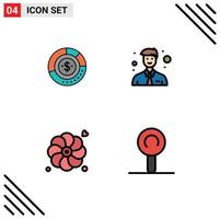 4 Universal Filledline Flat Color Signs Symbols of diagram man chart report flower Editable Vector Design Elements