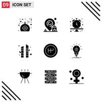 Group of 9 Solid Glyphs Signs and Symbols for idea gearshift clock sauna bamboo Editable Vector Design Elements