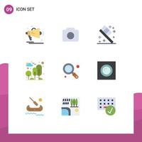 Modern Set of 9 Flat Colors Pictograph of magnifier park ui nature city Editable Vector Design Elements