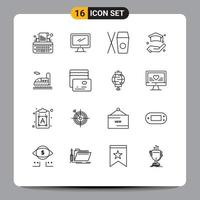 Set of 16 Modern UI Icons Symbols Signs for tunnel train pc life education Editable Vector Design Elements