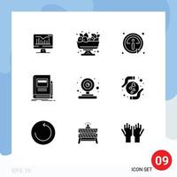 Mobile Interface Solid Glyph Set of 9 Pictograms of camera notebook click education book Editable Vector Design Elements