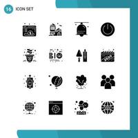 Set of 16 Commercial Solid Glyphs pack for ui on alarm off ring Editable Vector Design Elements