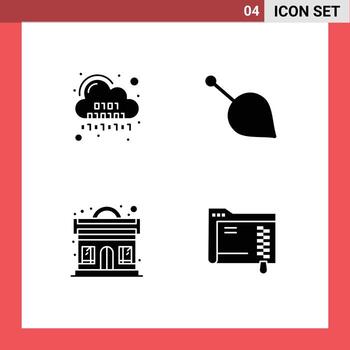 Modern Set of 4 Solid Glyphs Pictograph of binary currency digital coin music Editable Vector Design Elements
