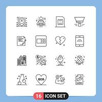 Group of 16 Outlines Signs and Symbols for document agreement devices tool paint Editable Vector Design Elements