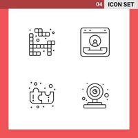 Mobile Interface Line Set of 4 Pictograms of tetris puzzle call contact camera Editable Vector Design Elements