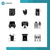 User Interface Pack of 9 Basic Solid Glyphs of vehicles transport repair taxi online shop Editable Vector Design Elements