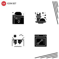 4 Thematic Vector Solid Glyphs and Editable Symbols of folder sun cinnamon seasoning browser Editable Vector Design Elements