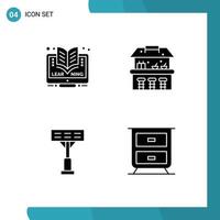 Mobile Interface Solid Glyph Set of 4 Pictograms of online stadium online park interior Editable Vector Design Elements