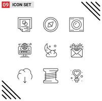 Pack of 9 creative Outlines of ramadan moon gadgets web globe Editable Vector Design Elements