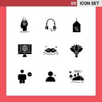 Group of 9 Solid Glyphs Signs and Symbols for internet logistic contact off tag Editable Vector Design Elements