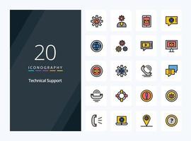 20 Technical Support line Filled icon for presentation vector