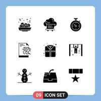 Group of 9 Solid Glyphs Signs and Symbols for clothes office compass technology file Editable Vector Design Elements