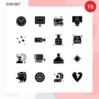 16 Thematic Vector Solid Glyphs and Editable Symbols of presentation lecture e conference doodle Editable Vector Design Elements