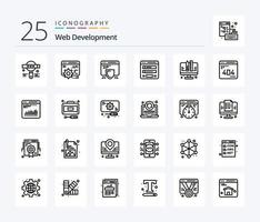 paquete de iconos de 25 líneas de desarrollo web que incluye desarrollo. web. SEO mapa del sitio forma vector