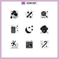 Solid Glyph Pack of 9 Universal Symbols of crescent music tag loud seo Editable Vector Design Elements