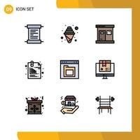 Pack of 9 creative Filledline Flat Colors of document pin sauna office document Editable Vector Design Elements