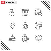 Universal Icon Symbols Group of 9 Modern Outlines of laboratory education delete pin location Editable Vector Design Elements