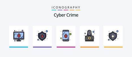 la línea de delitos cibernéticos llenó un paquete de 5 íconos que incluye . delito. antivirus computadora. ataque. diseño de iconos creativos vector