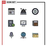 Pack of 9 creative Filledline Flat Colors of computer hardware pray gadget computers Editable Vector Design Elements