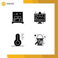 Pictogram Set of 4 Simple Solid Glyphs of bed temperature sleep computer science weather Editable Vector Design Elements