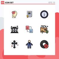 Set of 9 Modern UI Icons Symbols Signs for file learning help pillars support Editable Vector Design Elements