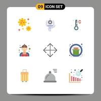 Mobile Interface Flat Color Set of 9 Pictograms of transform arrow temperature repair mechanic Editable Vector Design Elements