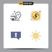 paquete de 4 iconos planos creativos de monedas de contaminación de burbujas de aire elementos de diseño de vectores editables secretos