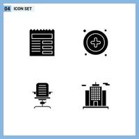 Universal Icon Symbols Group of 4 Modern Solid Glyphs of document business ui user furniture Editable Vector Design Elements