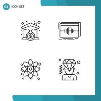 Set of 4 Modern UI Icons Symbols Signs for house atom loanhome hertz molecule Editable Vector Design Elements