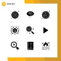 Modern Set of 9 Solid Glyphs and symbols such as search key atom sign coffee Editable Vector Design Elements