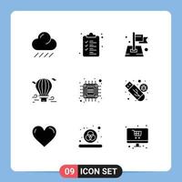 9 Creative Icons Modern Signs and Symbols of computer travel location airballoon air Editable Vector Design Elements
