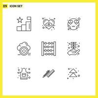 Editable Vector Line Pack of 9 Simple Outlines of counter off heart cloud close Editable Vector Design Elements