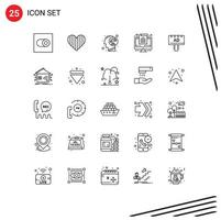 Group of 25 Modern Lines Set for board office balance document mind Editable Vector Design Elements