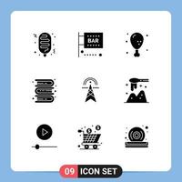 Pictogram Set of 9 Simple Solid Glyphs of electric tower knowledge dinner education thanksgiving Editable Vector Design Elements