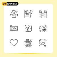 Outline Pack of 9 Universal Symbols of parts internet building lost error Editable Vector Design Elements