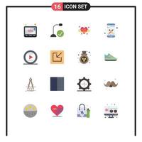 16 User Interface Flat Color Pack of modern Signs and Symbols of media tools heart smart phone design Editable Pack of Creative Vector Design Elements