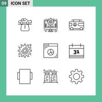 Pack of 9 creative Outlines of graph tool combo settings cog Editable Vector Design Elements