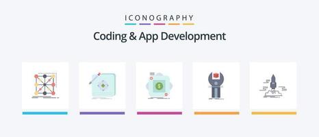 Coding And App Development Flat 5 Icon Pack Including development. sdk. application. mobile. app. Creative Icons Design vector