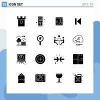 Solid Glyph Pack of 16 Universal Symbols of start control system beginning key Editable Vector Design Elements