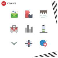 Pictogram Set of 9 Simple Flat Colors of chart bar cross tools bag Editable Vector Design Elements