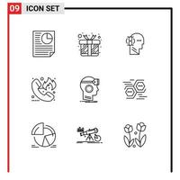 Outline Pack of 9 Universal Symbols of vr firefighter wait fire call Editable Vector Design Elements