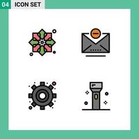 4 Thematic Vector Filledline Flat Colors and Editable Symbols of ribbon gear fabric mail devices Editable Vector Design Elements